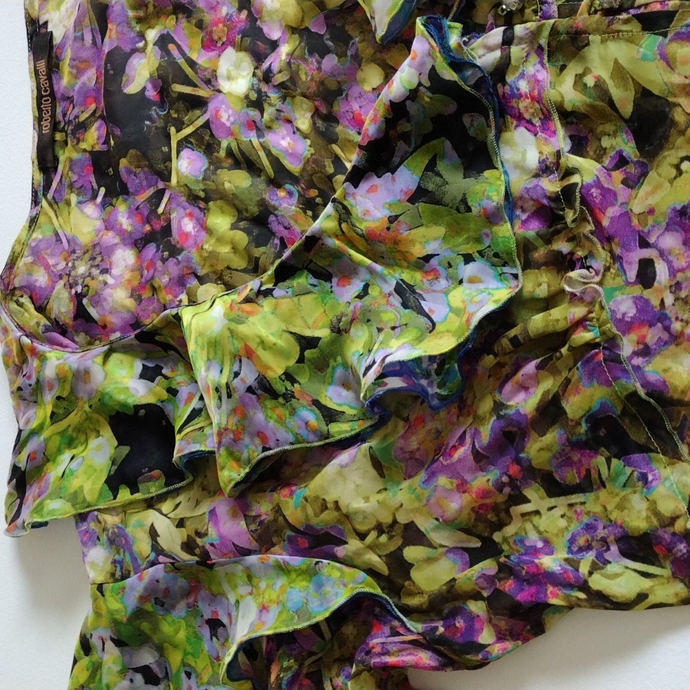 Roberto Cavalli 100% Silk Floral Button Down Shirt - Multicolor. Size EU 42 - Picture 13 of 17